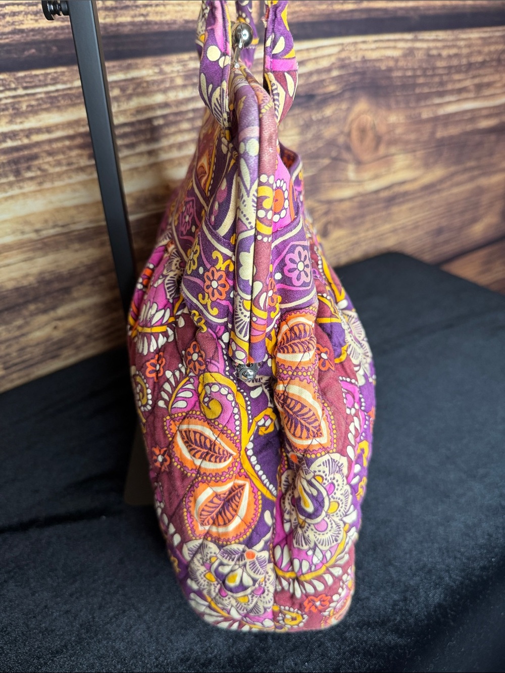 Vera Bradley Purple Floral Quilted Shoulder Bag with Kiss Lock Closure - Picture 5 of 10